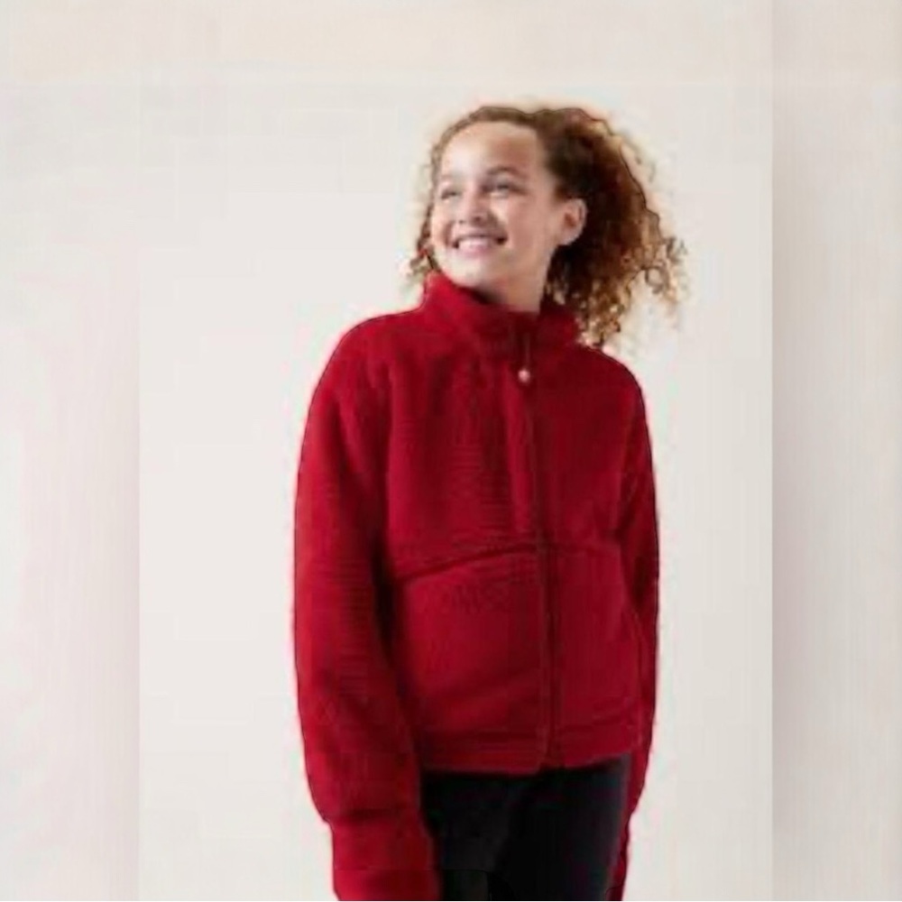 Athleta Girl So Toasty Tugga Sherpa Jacket Red Full Zip Size S/7 - Picture 1 of 11